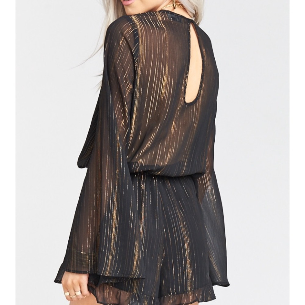 MUMU Romper Black Gold Sheer Back V-Neck - Picture 2 of 5